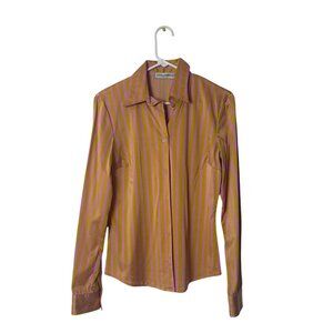Dolce & Gabbana Womens Pink & Yellow Striped Button-Down Silk Blend Shirt